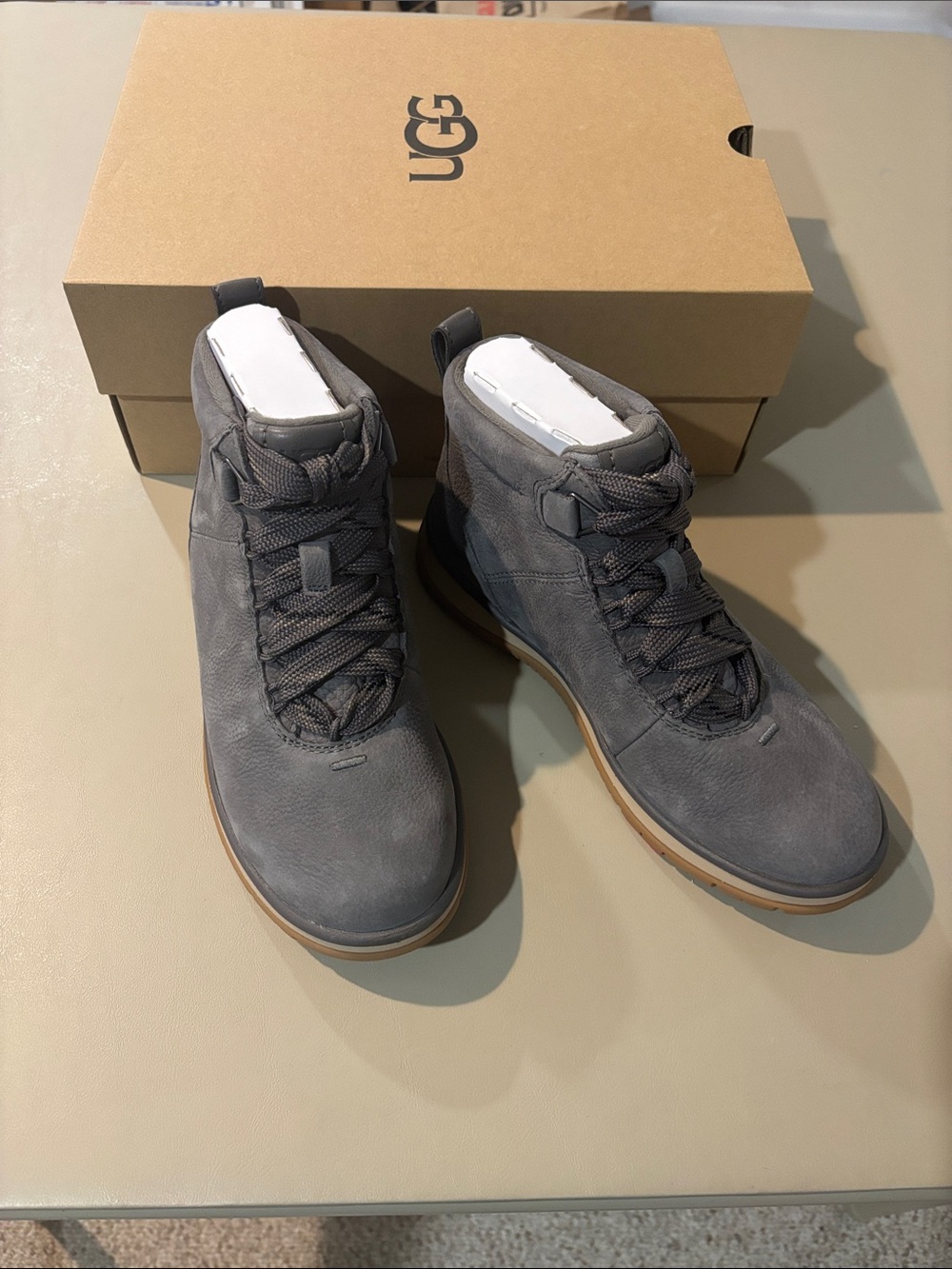 UGG Women’s Gray Suede Lace-Up Ankle Booties with Tan Sole